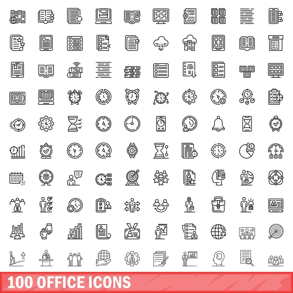 100 office icons set, outline style vector