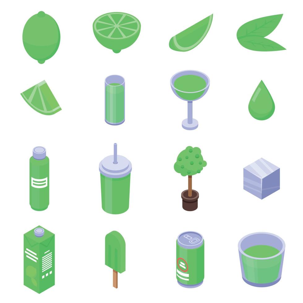 Lime icons set, isometric style vector