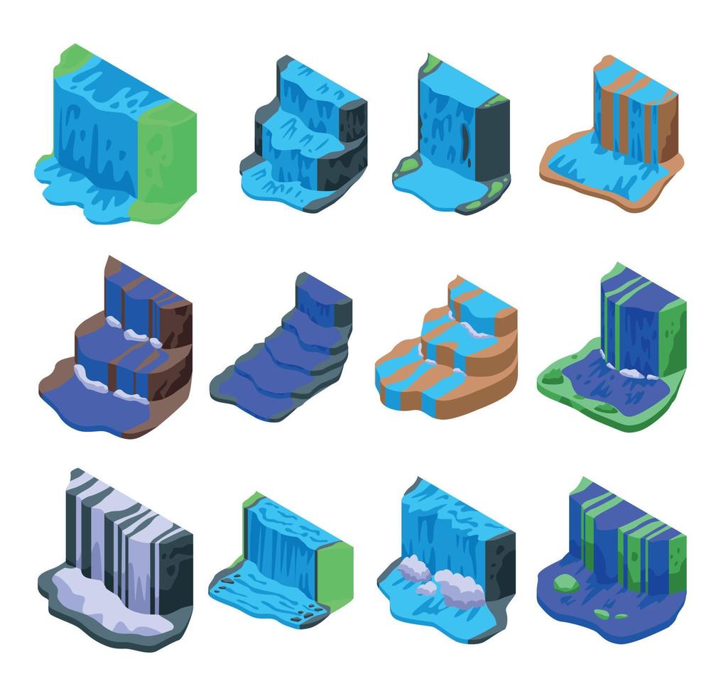 Cascade icons set, isometric style vector