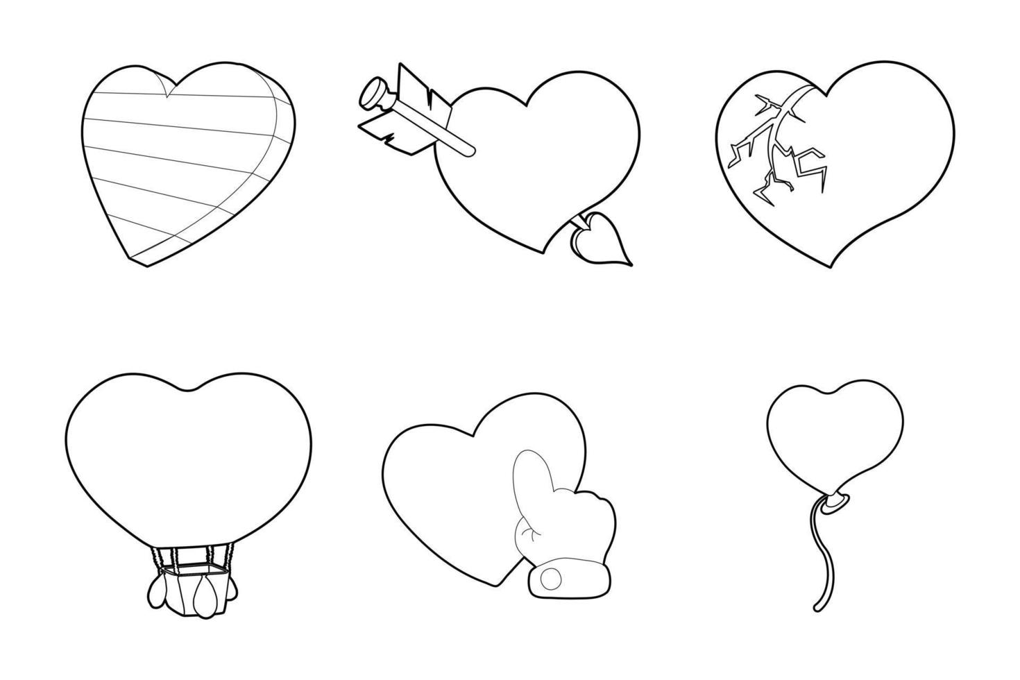 Heart icon set, outline style vector