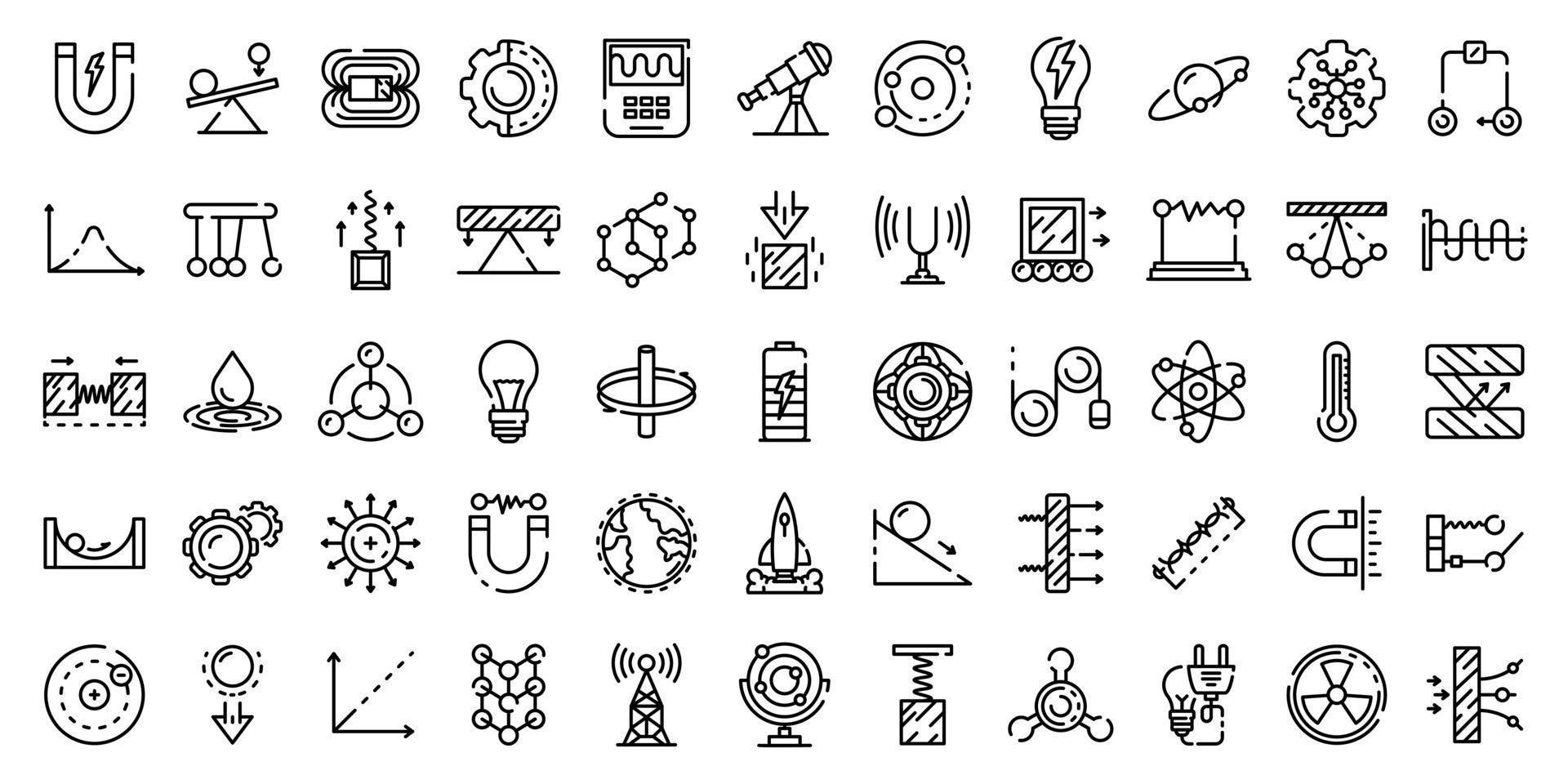Physics icons set, outline style vector