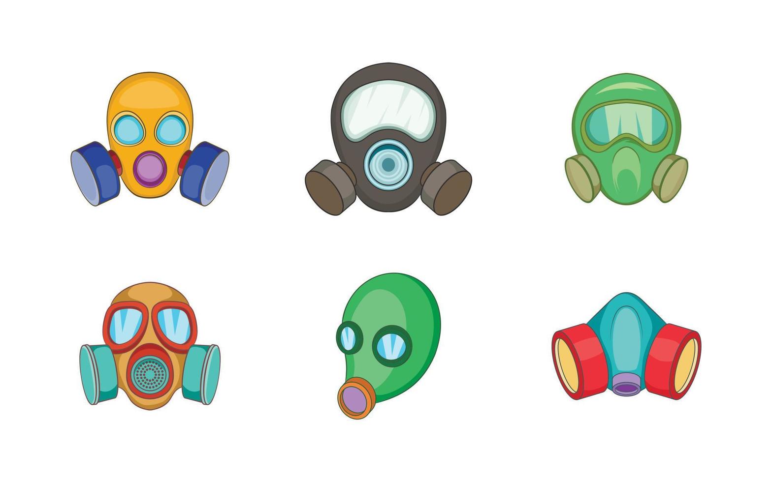 Gas mask icon set, cartoon style vector