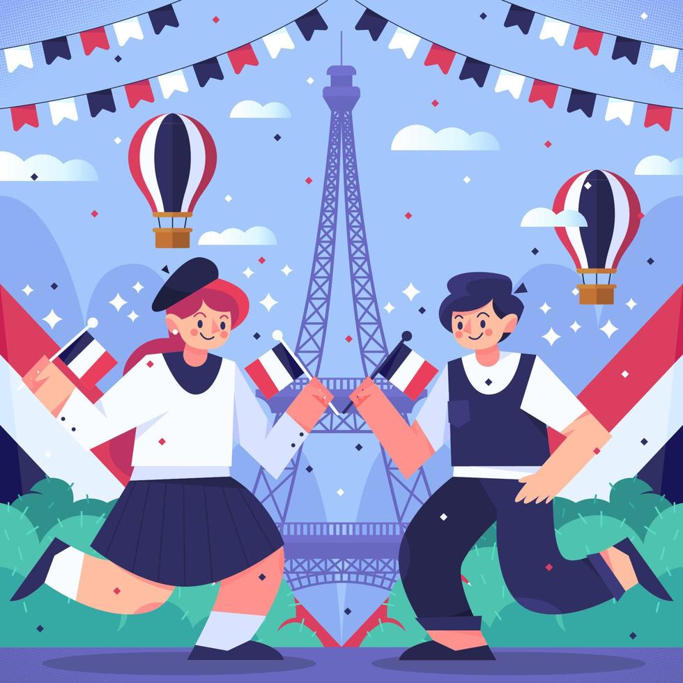 A Couple Celebrates Bastille Day vector