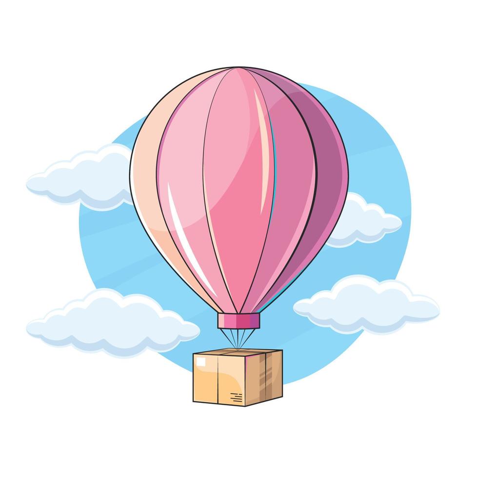 Hot air balloon delivery, shipping, parcel, cardboard box illustration vector