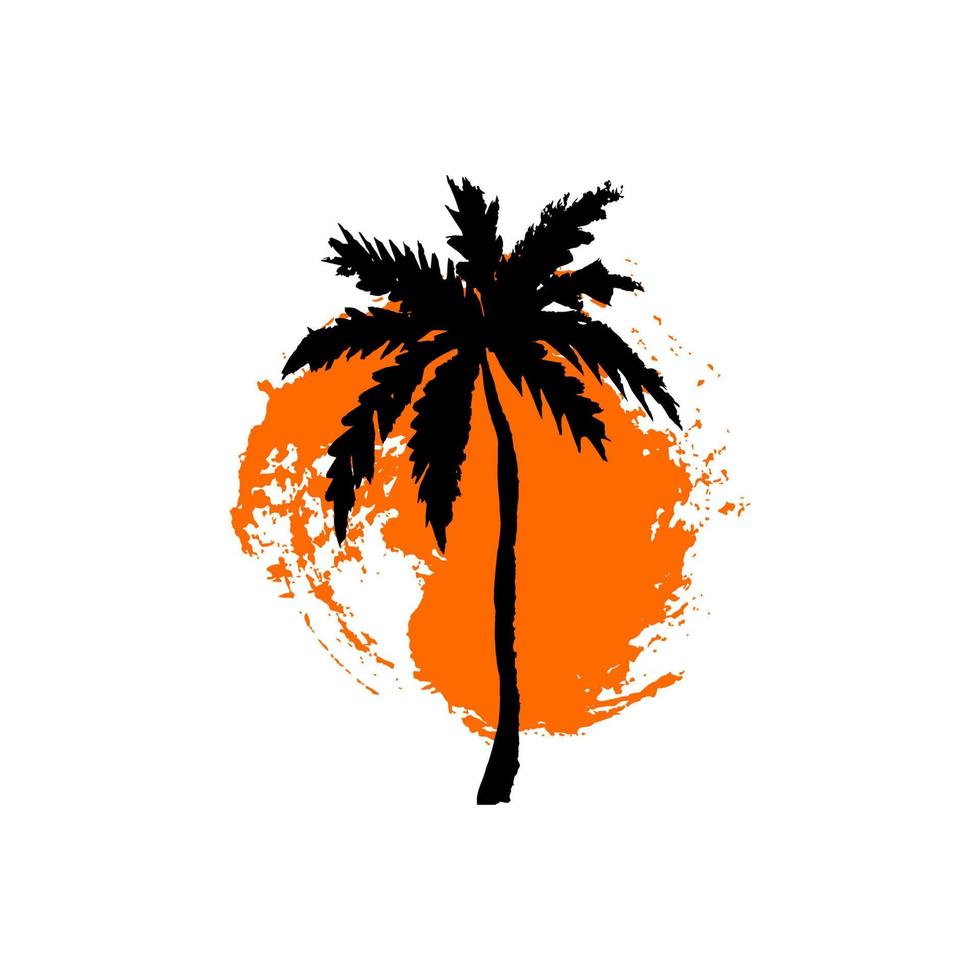 Hand drawn palm tree. Circle summer design. Vector illustration