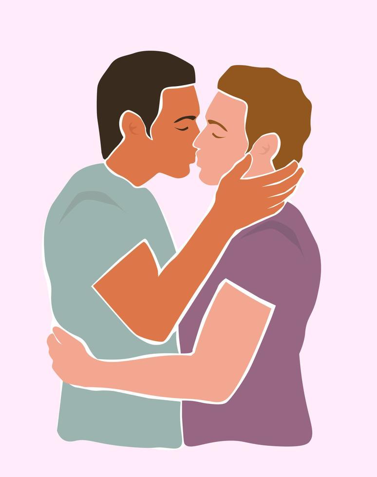 Abstract modern portrait in profile of two lovers embracing men. A homosexual couple. The concept of friendship, equality. Vector graphics.