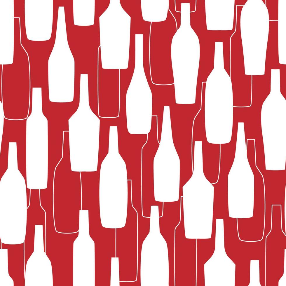 Abstract modern seamless pattern with silhouettes of wine bottles of different shapes. Transparent drinking utensils. Vector graphics.