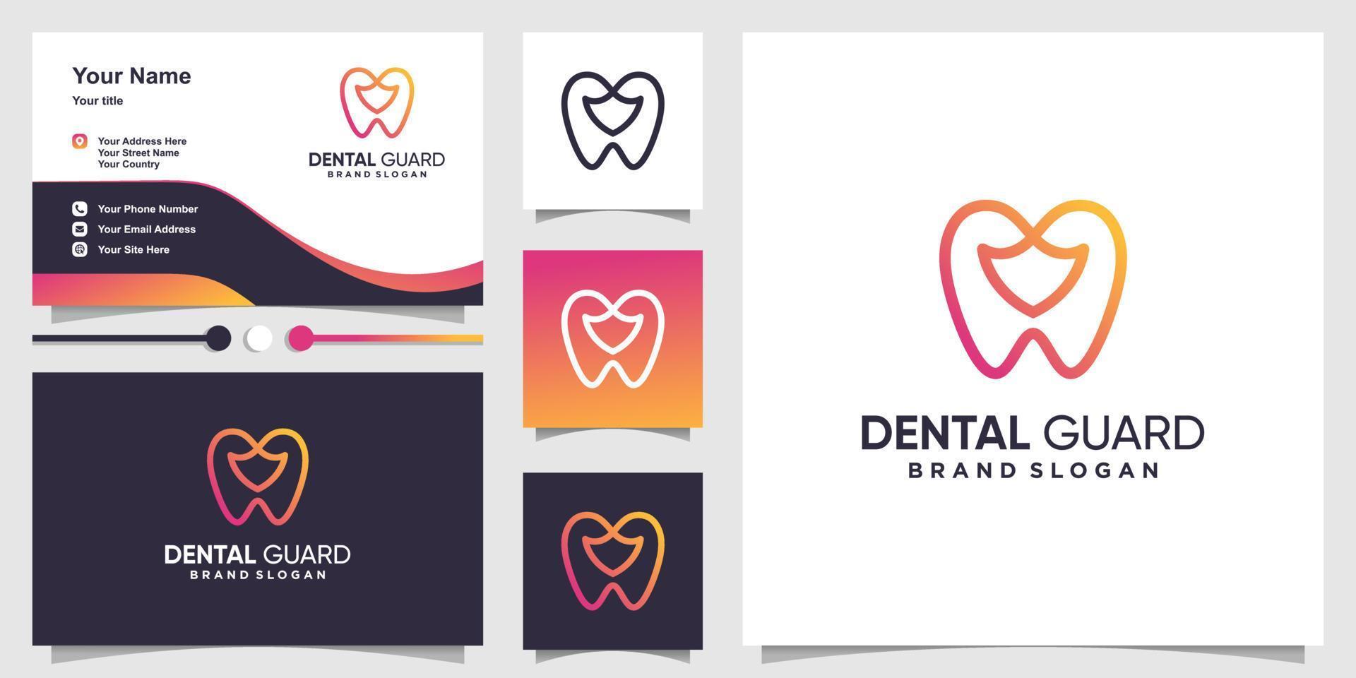 Dental logo with line art shield style Premium Vector