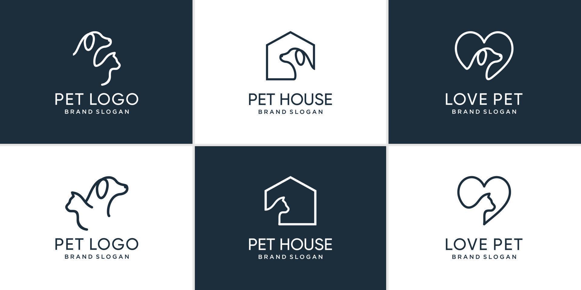 Pet logo collection with creative element dog and cat object Premium Vector