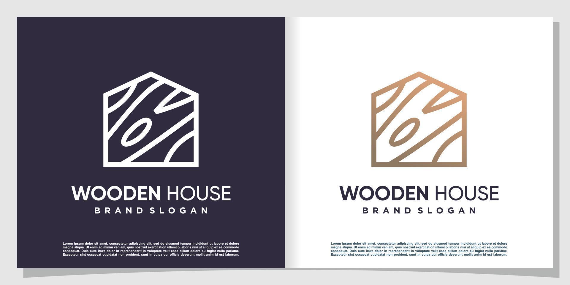 Wooden house logo with creative element Premium Vector