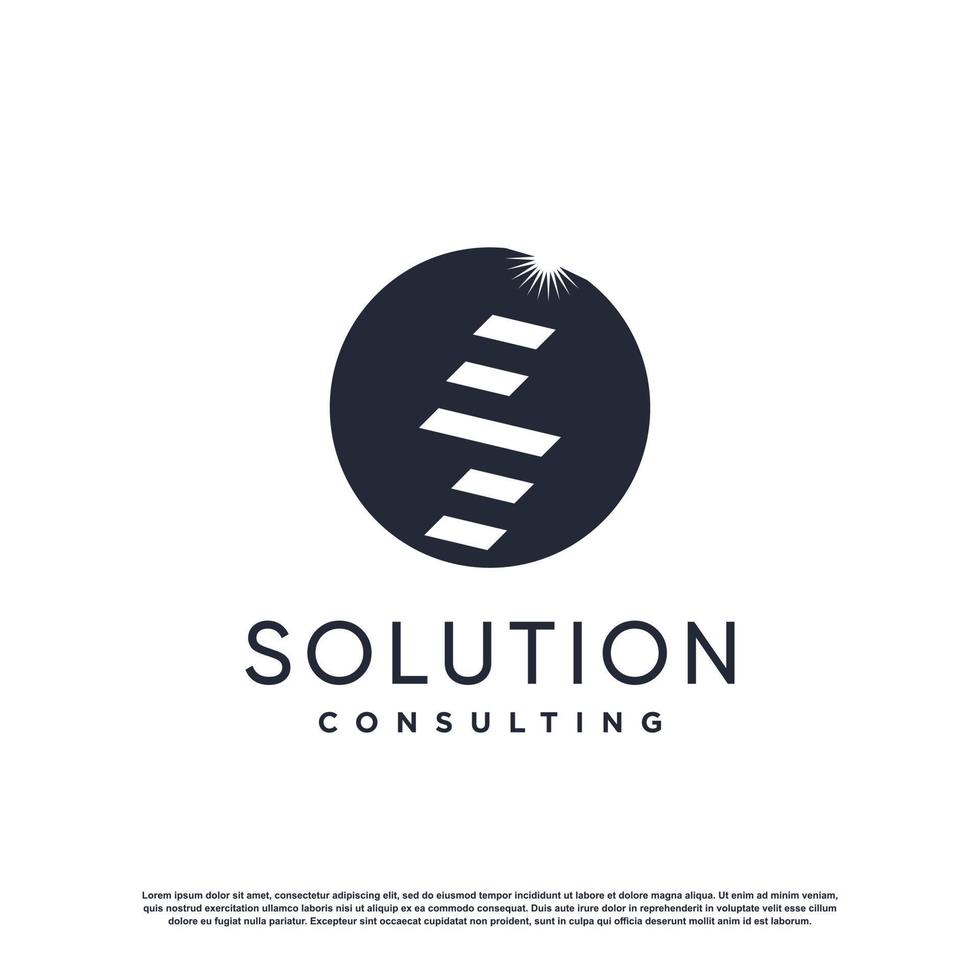 Solution logo design with stairs and light concept Premium Vector