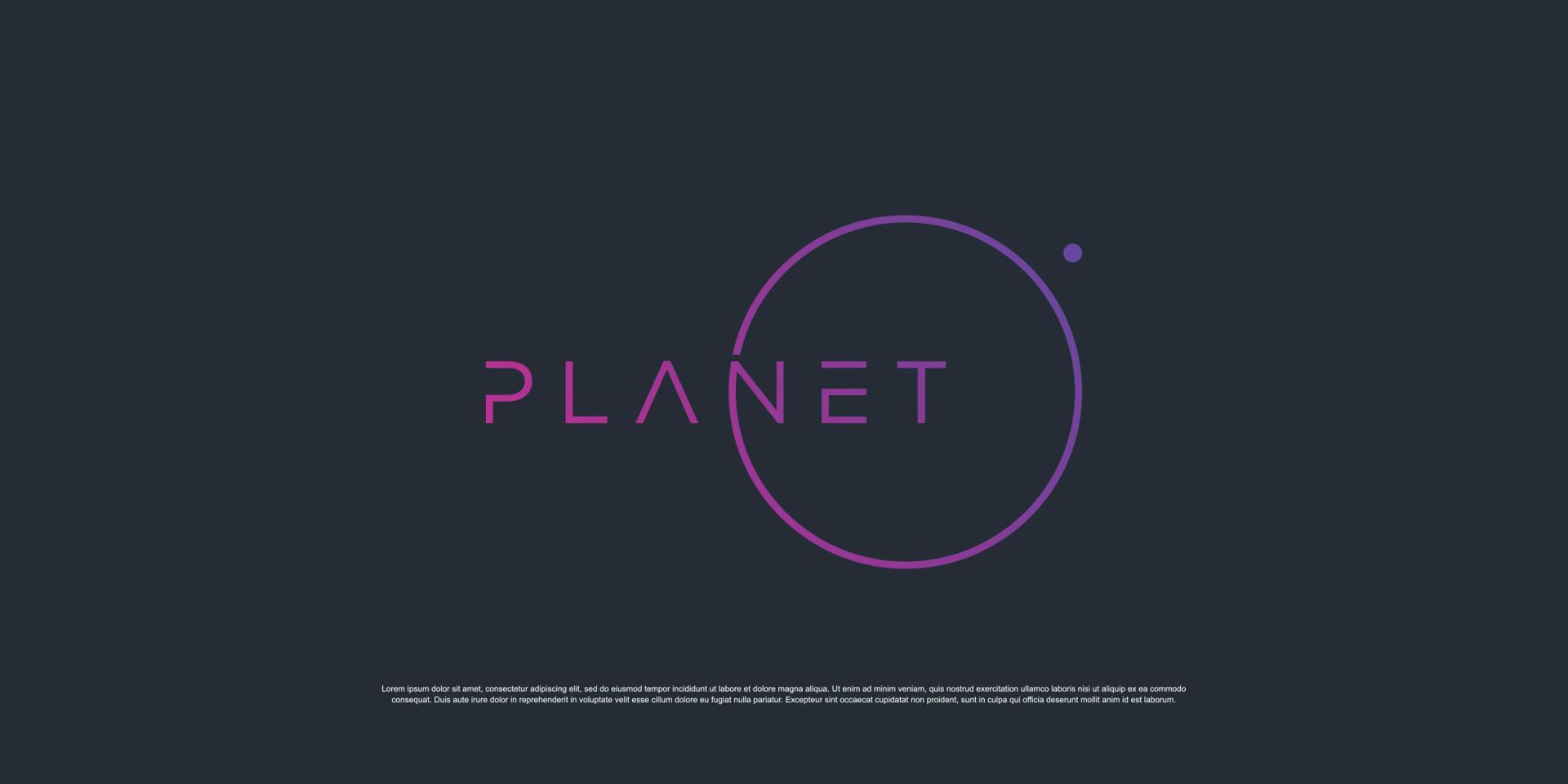 Minimalism planet logo with circle line art concept Premium Vector