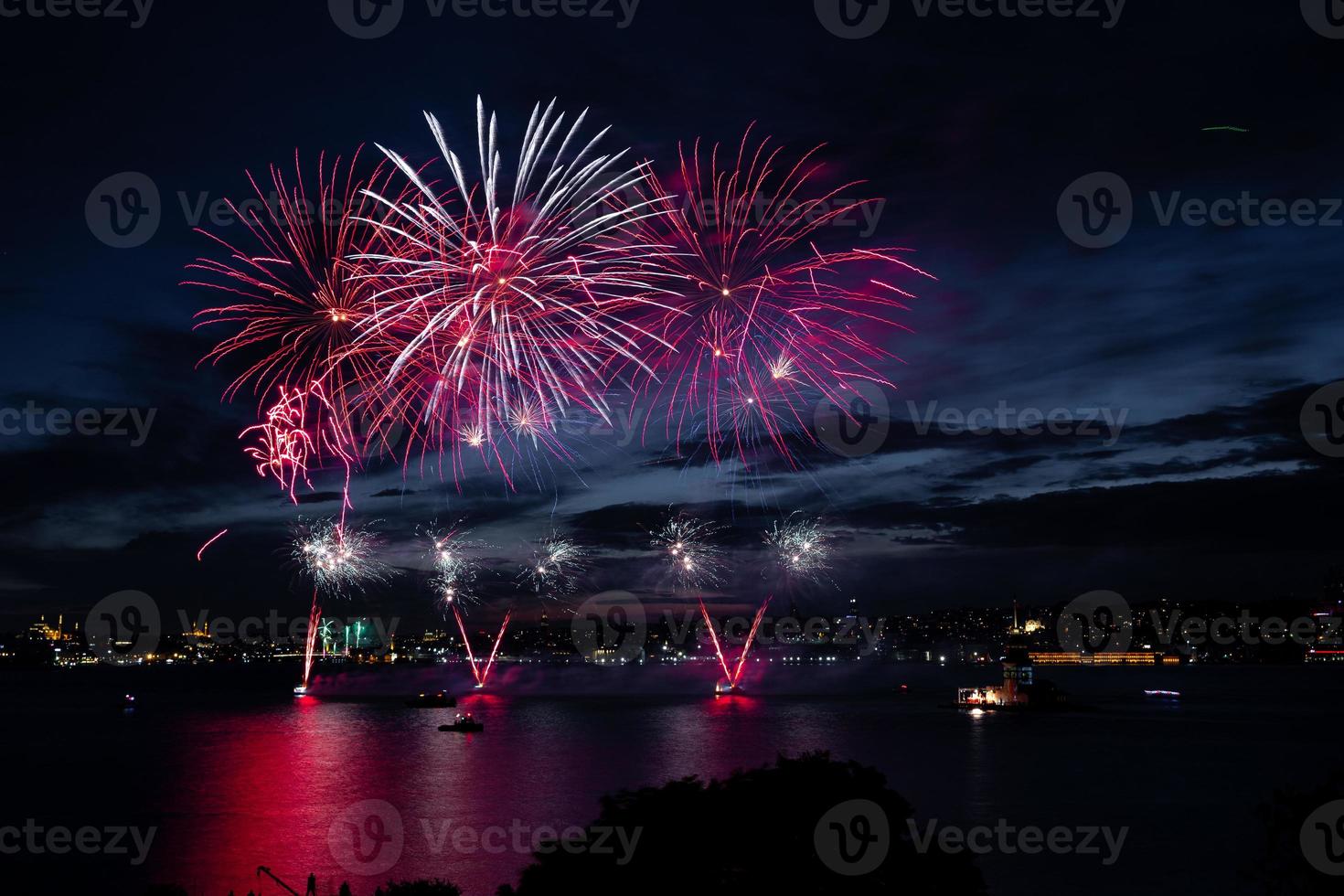 Fireworks over Bosphorus Strait, Istanbul, Turkey photo