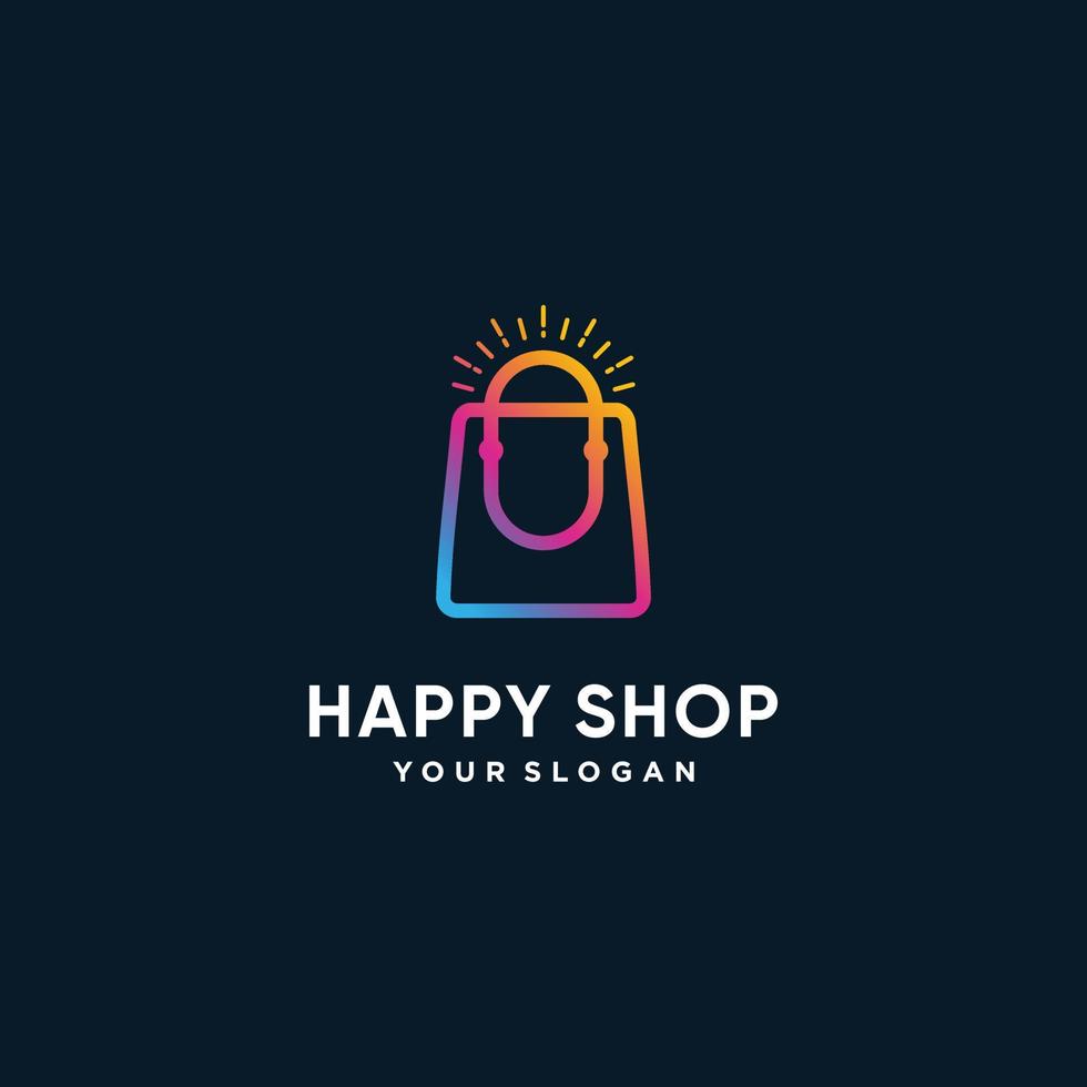 logotipo de la tienda con concepto abstracto de sonrisa feliz vector premium