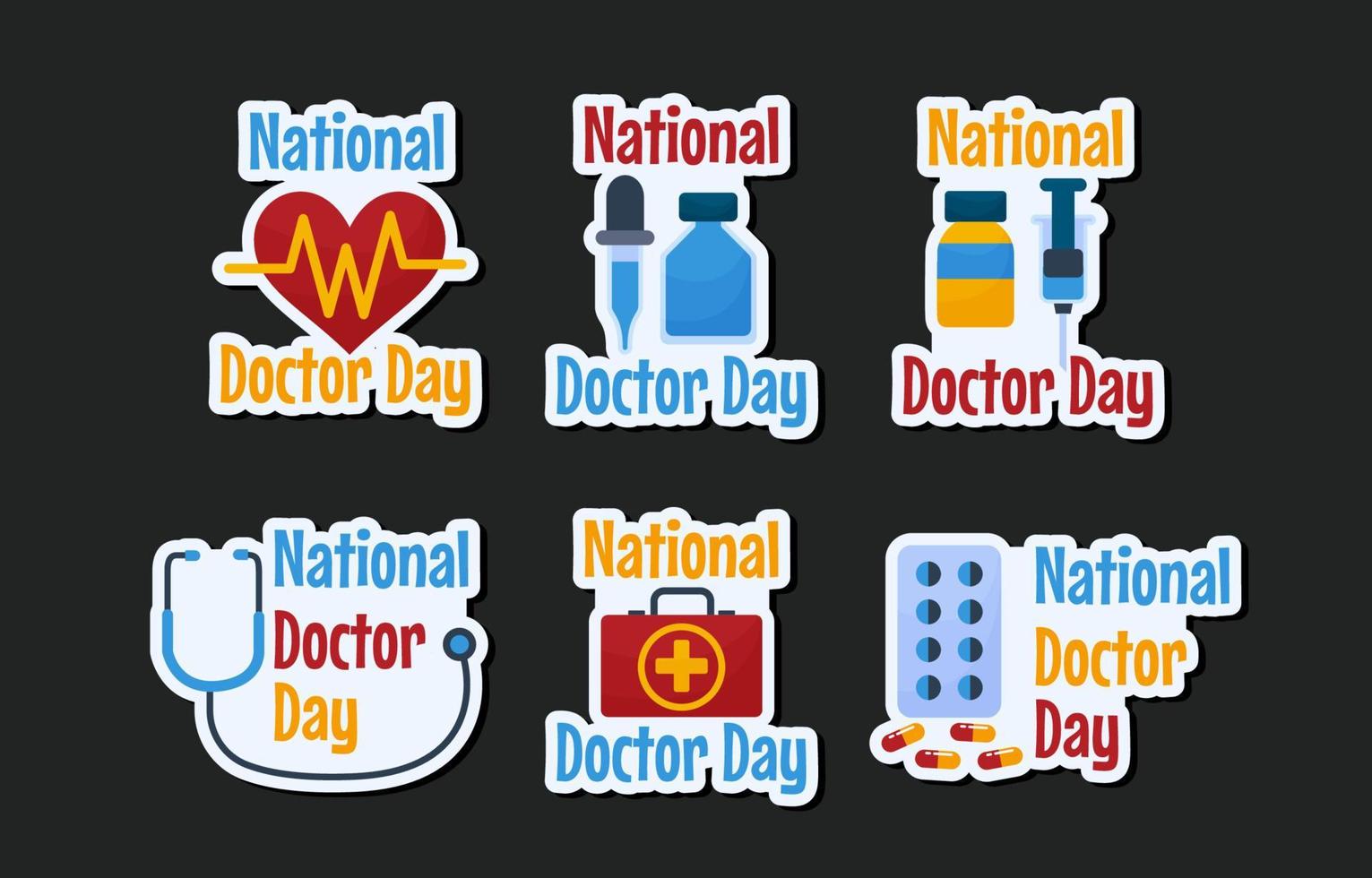 National Doctor Day Sticker Set vector