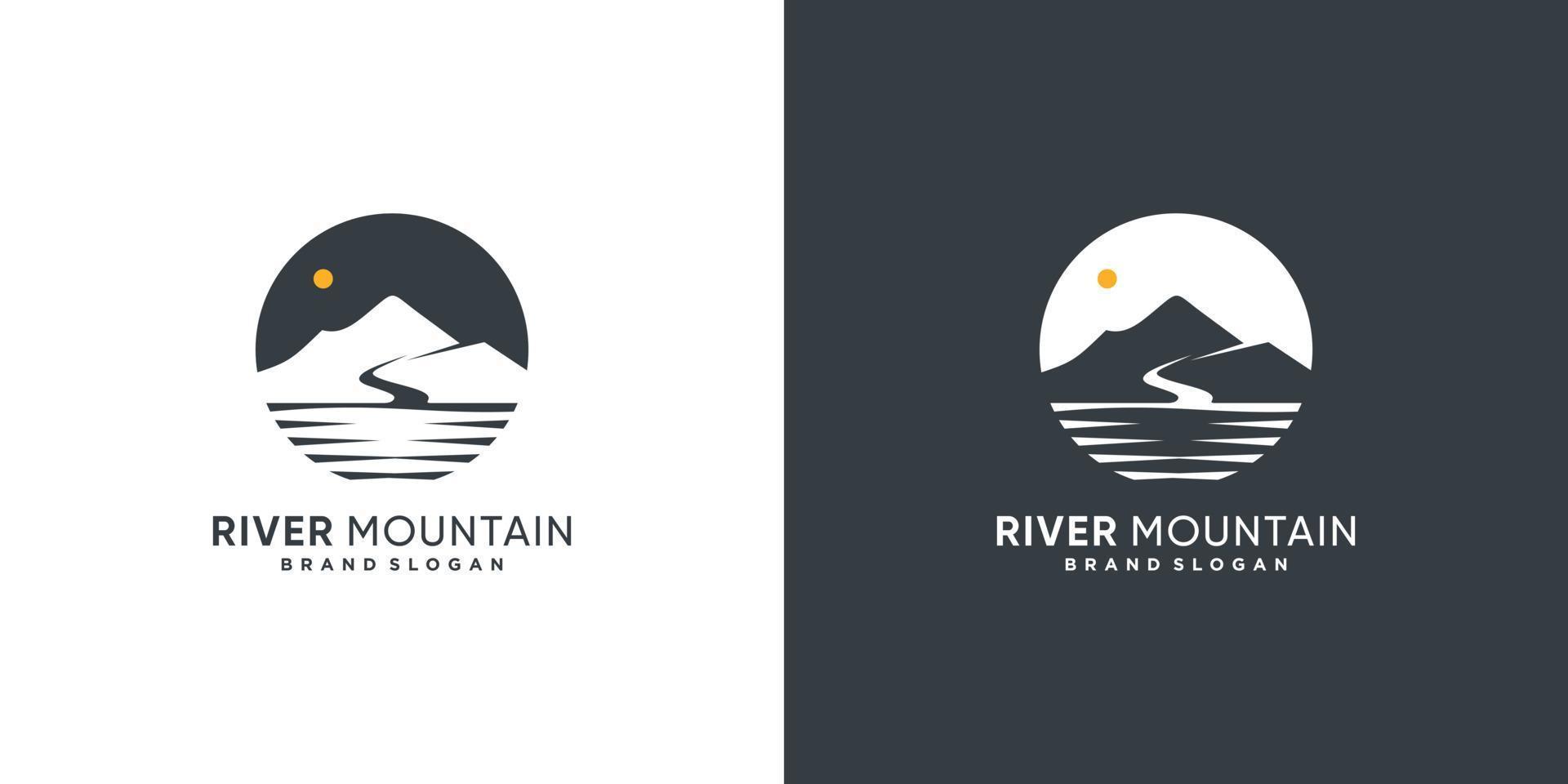 logotipo de montaña de río creativo con vector premium de concepto moderno