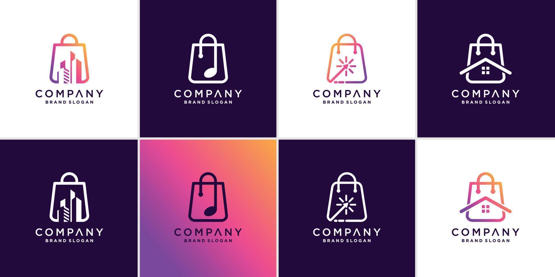 Shop logo collection with different elements and creative style Premium Vector