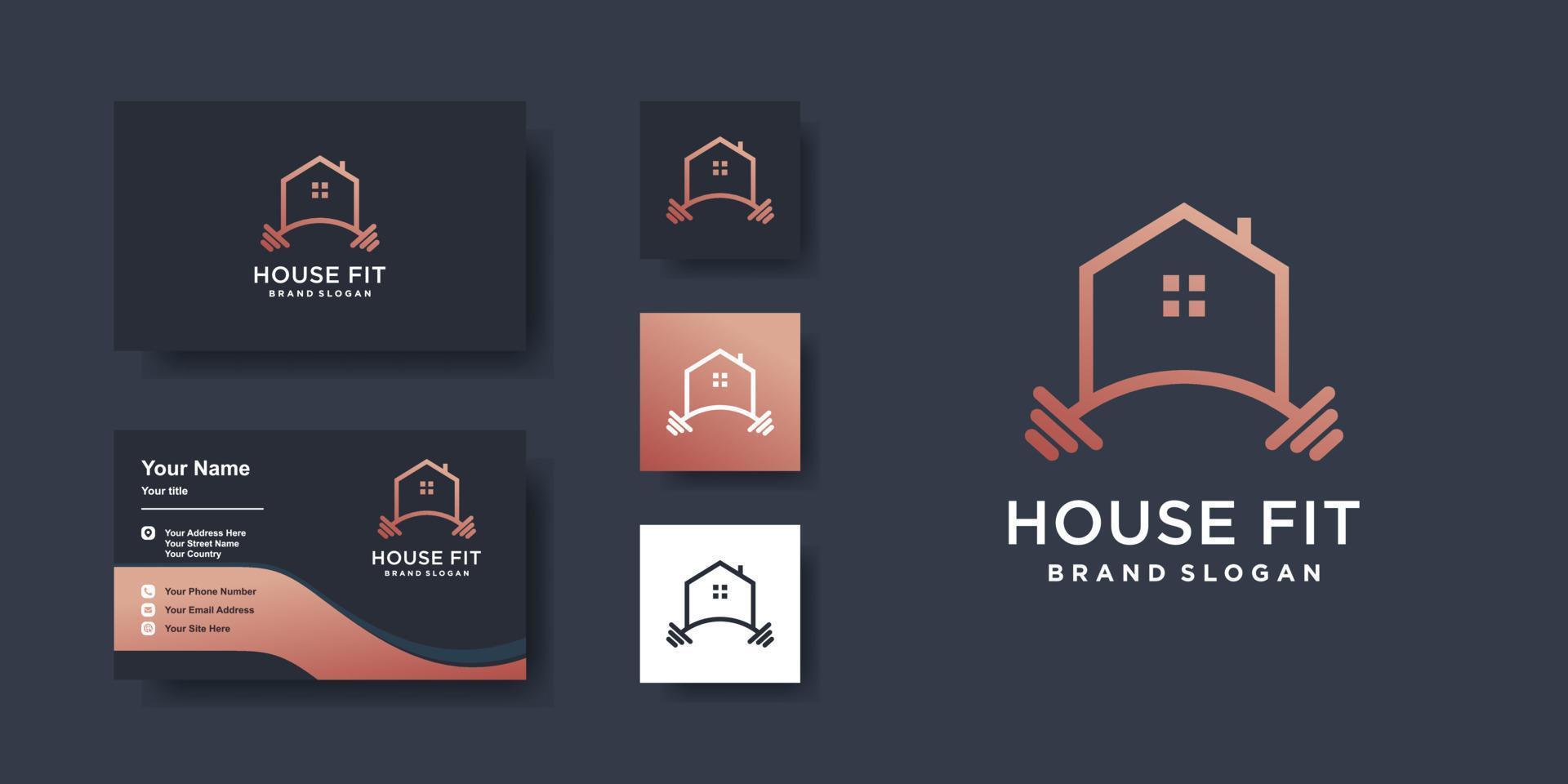 logotipo de la casa con el concepto de elemento de fitness vector premium