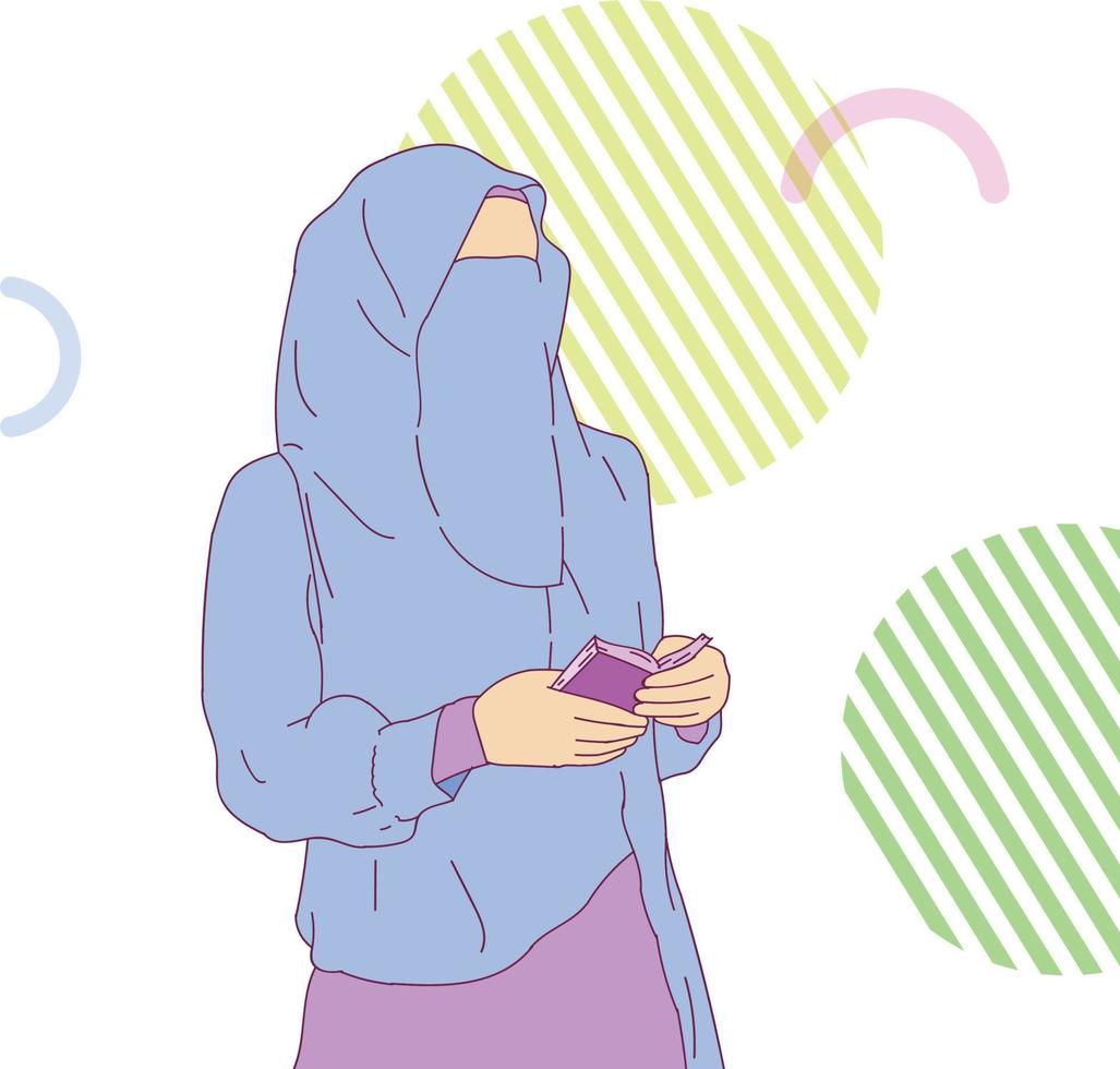 Muslim woman holding a book vector