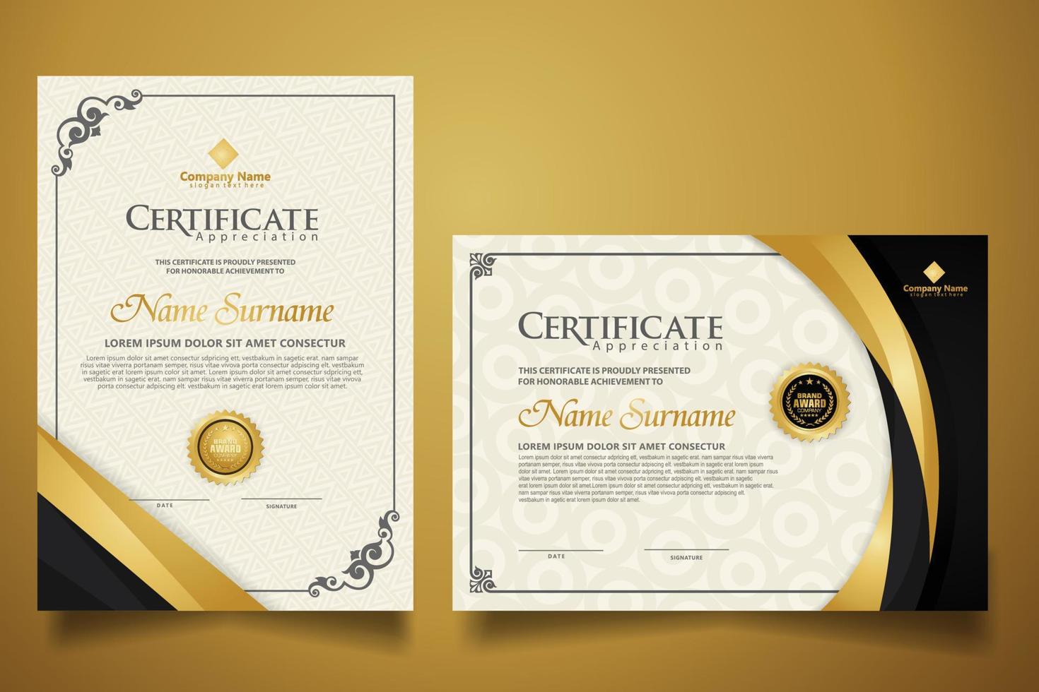 certificate template with classic frame and modern pattern, diploma, vector illustration