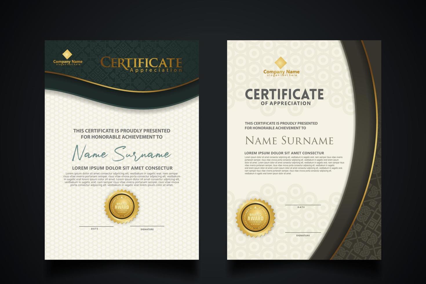 Luxury certificate template with elegant corner frame and realistic texture pattern, diploma Vector illustration