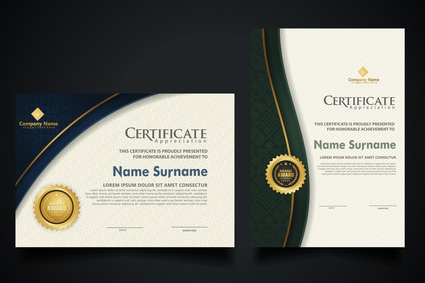 Luxury certificate template with elegant corner frame and realistic texture pattern, diploma Vector illustration