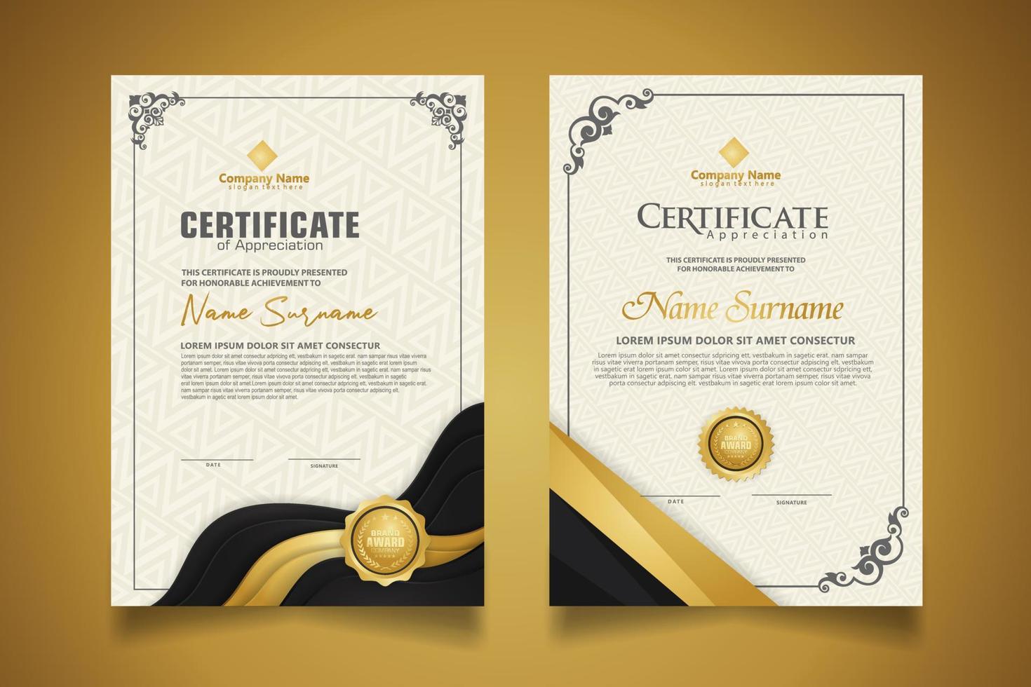 certificate template with classic frame and modern pattern, diploma, vector illustration