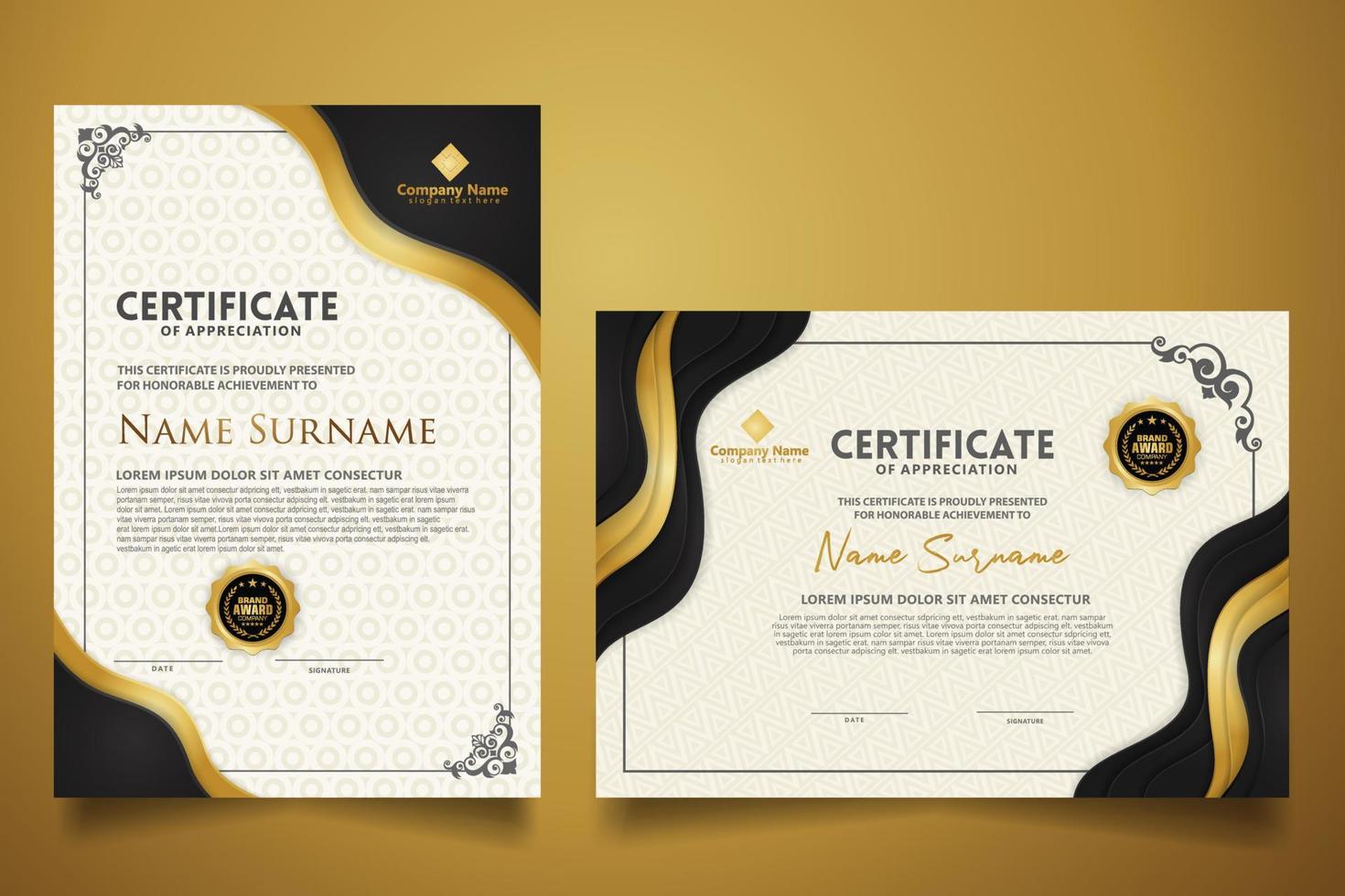 certificate template with classic frame and modern pattern, diploma, vector illustration