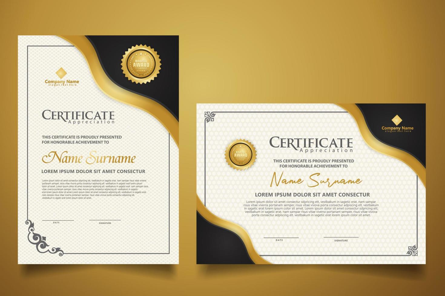 certificate template with classic frame and modern pattern, diploma, vector illustration
