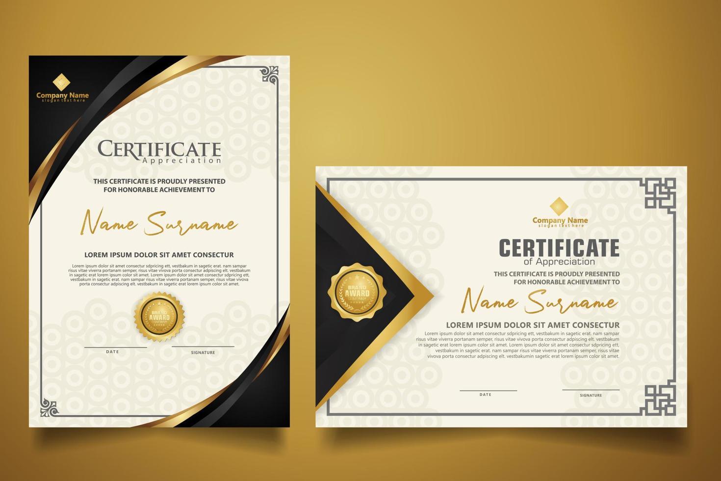 plantilla de certificado con marco clásico y patrón moderno, diploma, ilustración vectorial vector