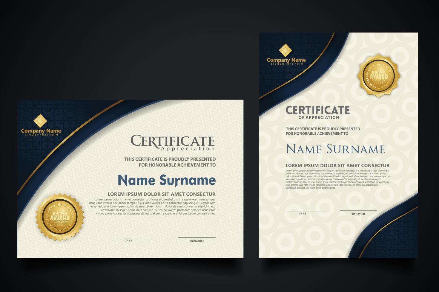 Luxury certificate template with elegant corner frame and realistic texture pattern, diploma Vector illustration