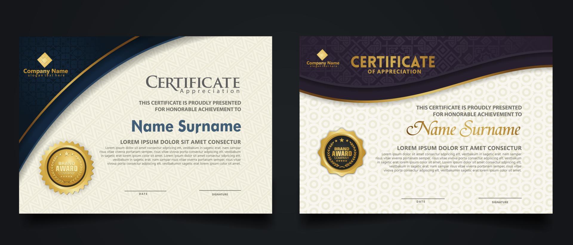 Luxury certificate template with elegant corner frame and realistic texture pattern, diploma Vector illustration