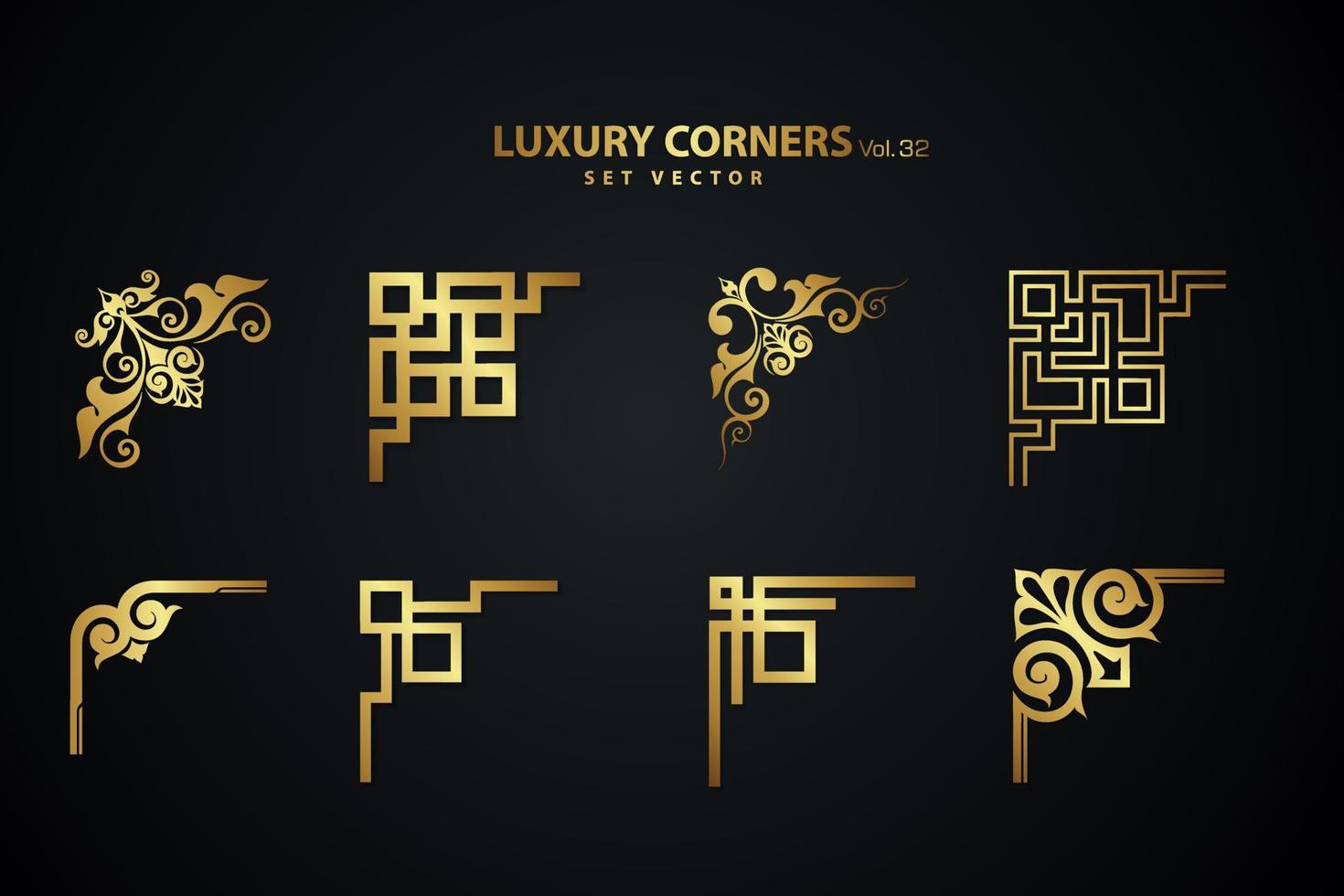 Vintage art deco luxury corner set. Vector golden geometric template for borders and frames