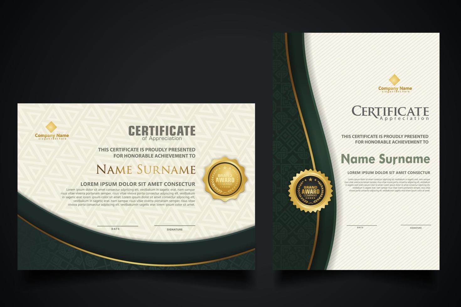 plantilla de certificado de lujo con marco de esquina elegante y patrón de textura realista, ilustración de vector de diploma