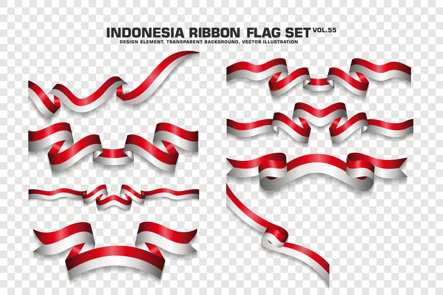 Indonesia Ribbon Flags Set, Element design, 3D style. vector Illustration