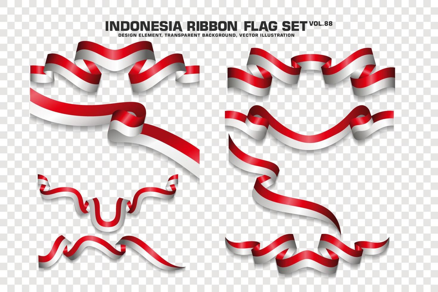 Indonesia Ribbon Flags Set, Element design, 3D style. vector Illustration