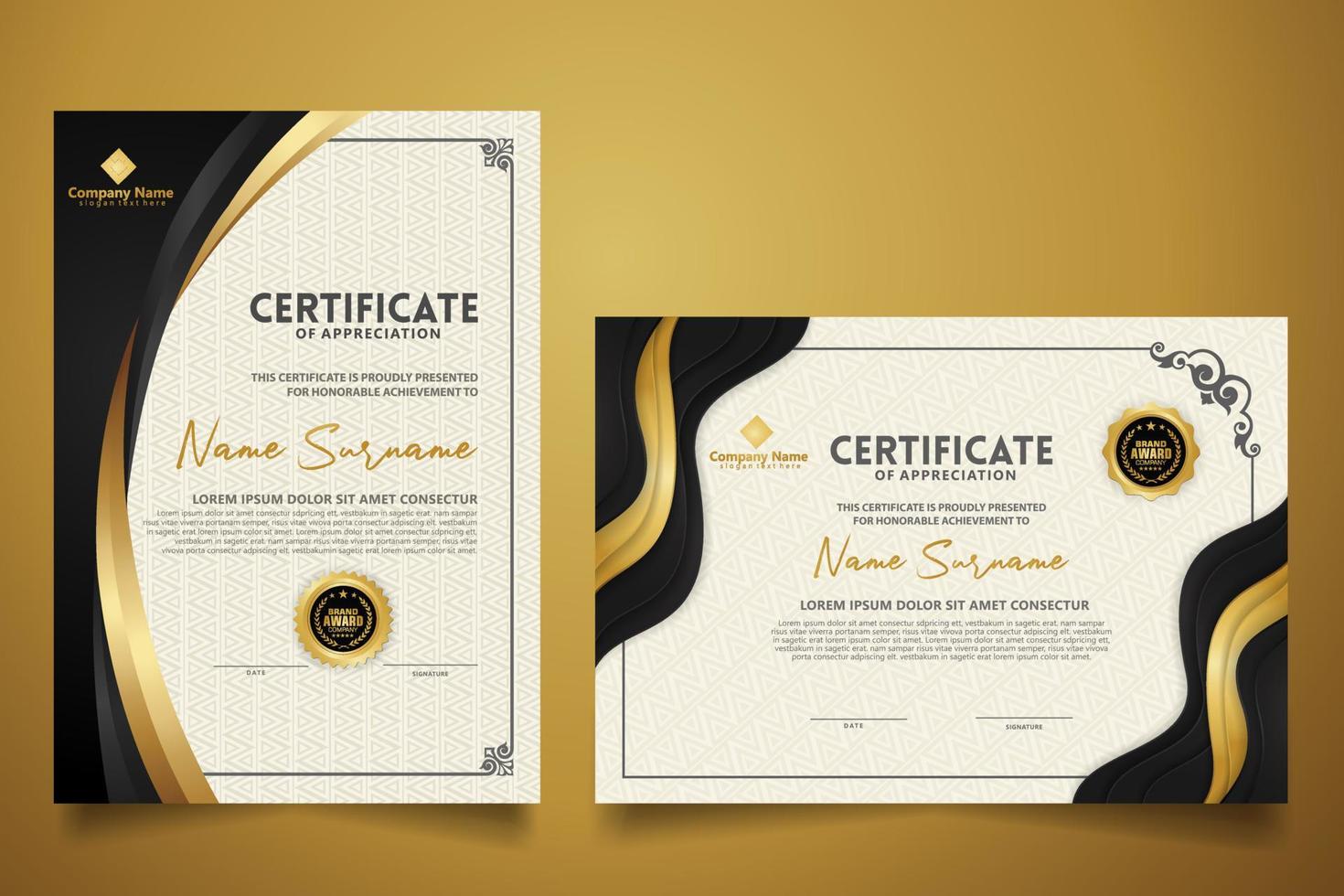 certificate template with classic frame and modern pattern, diploma, vector illustration