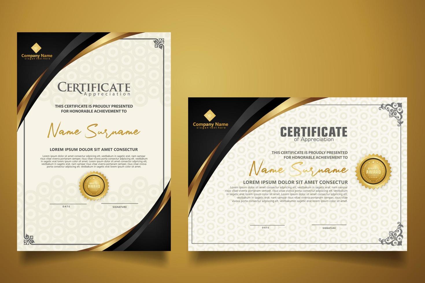 certificate template with classic frame and modern pattern, diploma, vector illustration