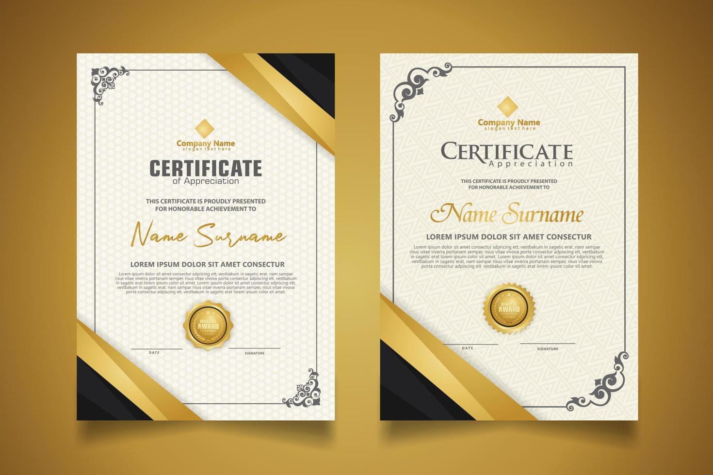 certificate template with classic frame and modern pattern, diploma, vector illustration