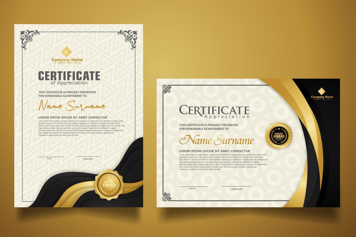 certificate template with classic frame and modern pattern, diploma, vector illustration