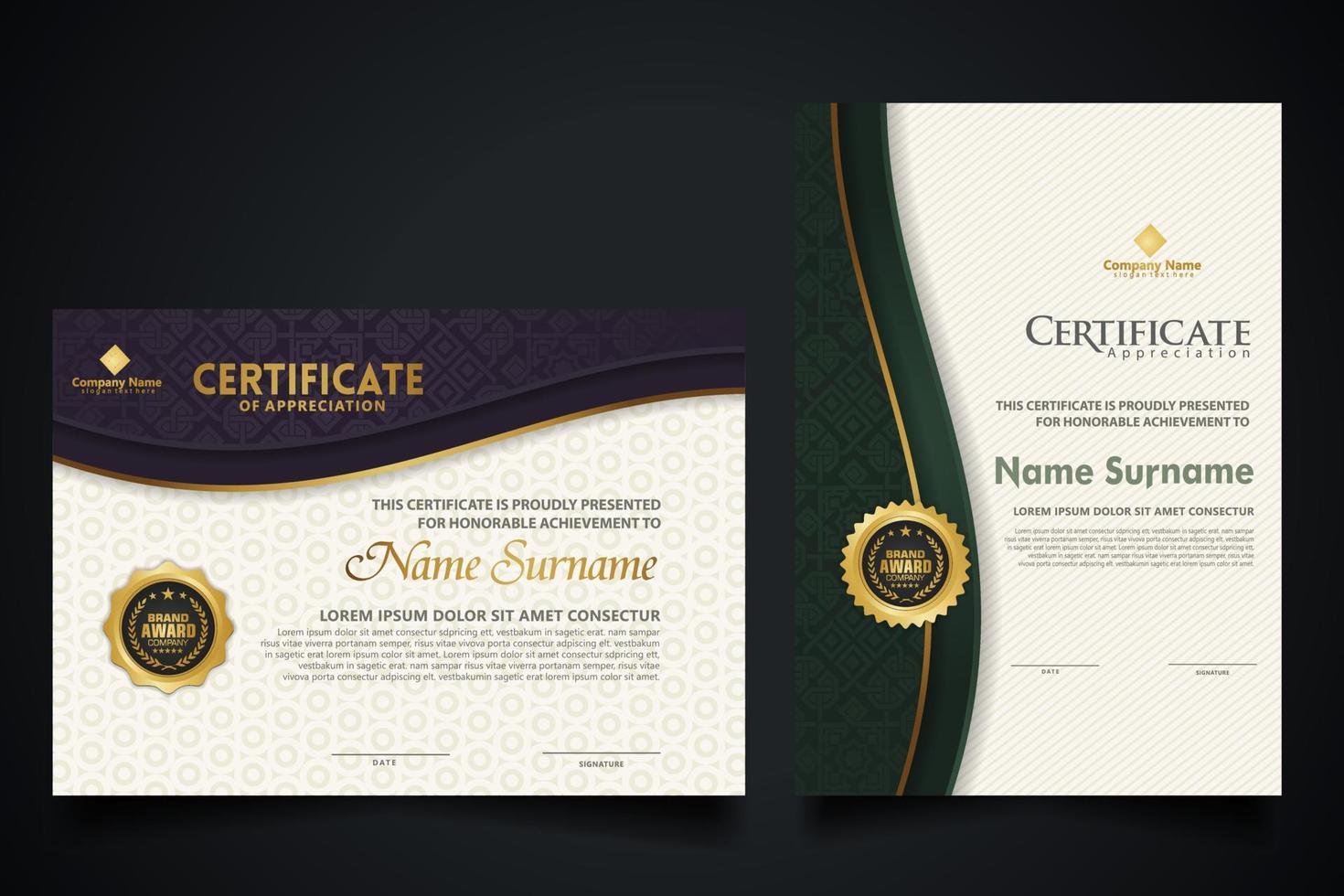 Luxury certificate template with elegant corner frame and realistic texture pattern, diploma Vector illustration
