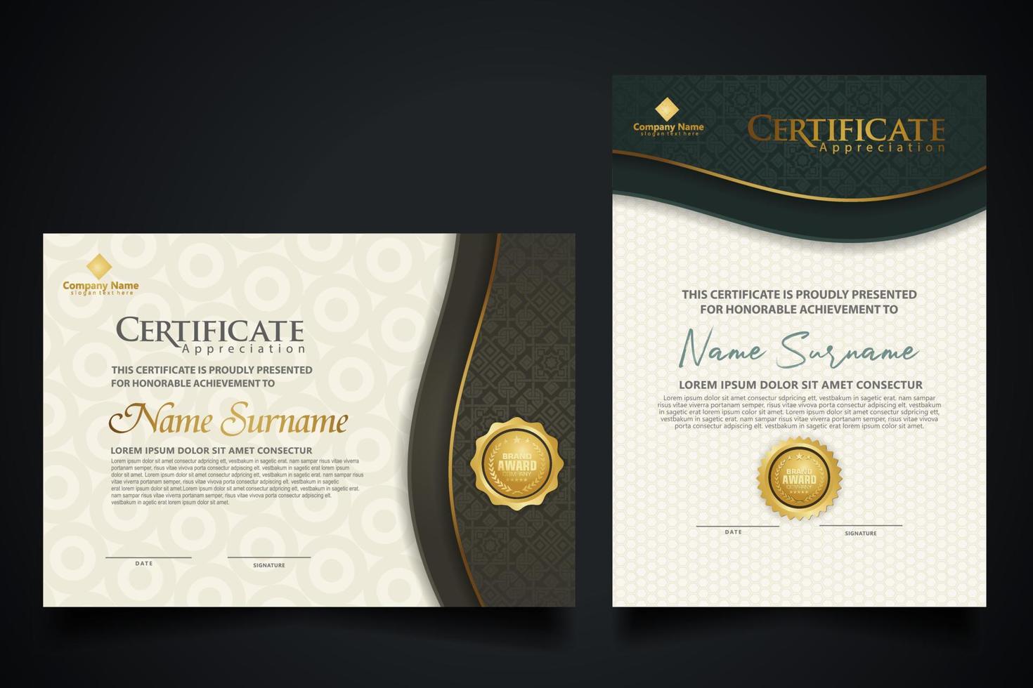 Luxury certificate template with elegant corner frame and realistic texture pattern, diploma Vector illustration