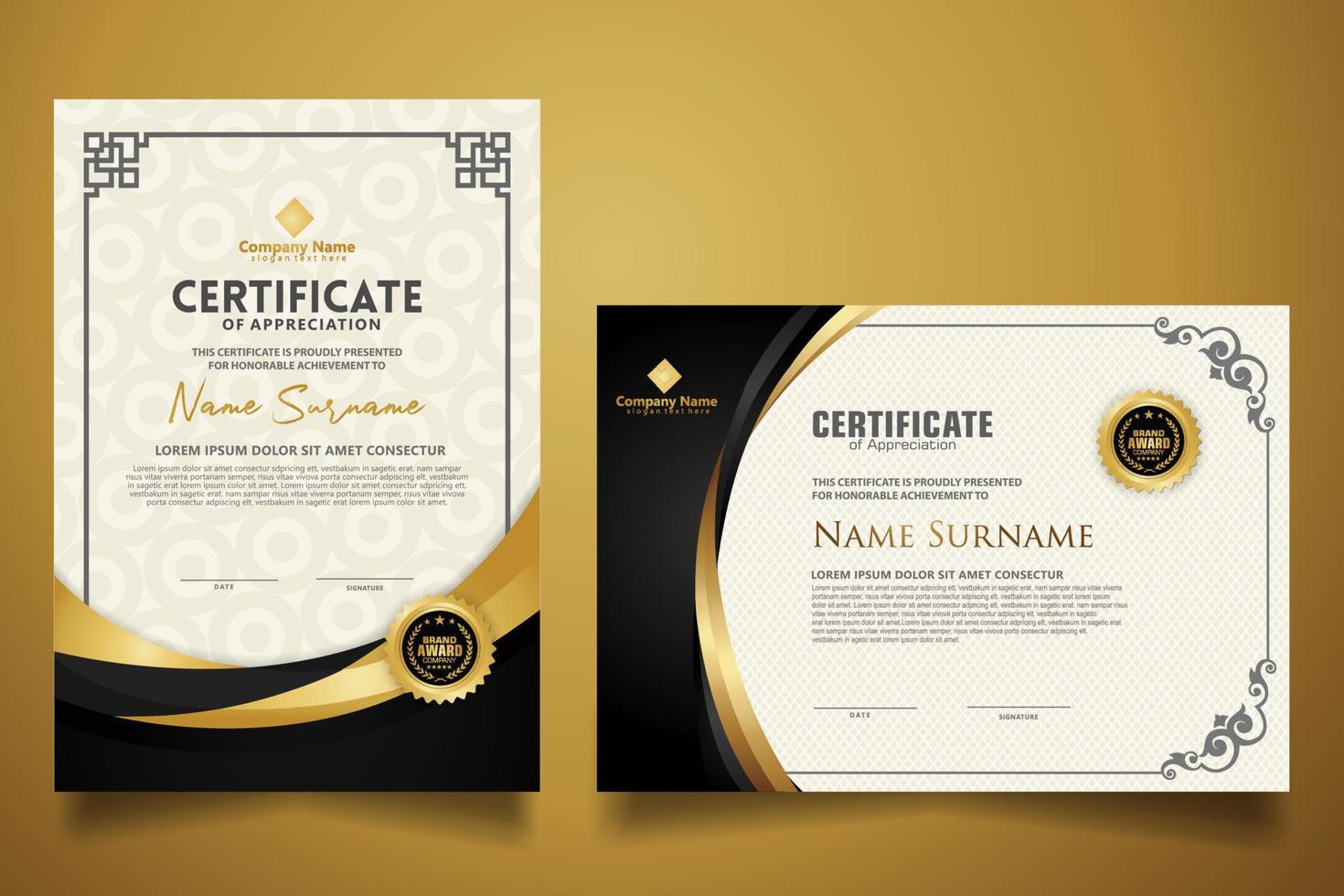 certificate template with classic frame and modern pattern, diploma, vector illustration