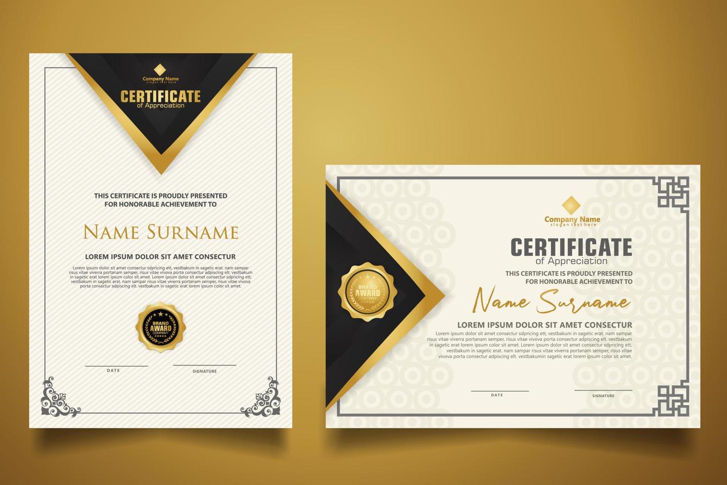 certificate template with classic frame and modern pattern, diploma, vector illustration