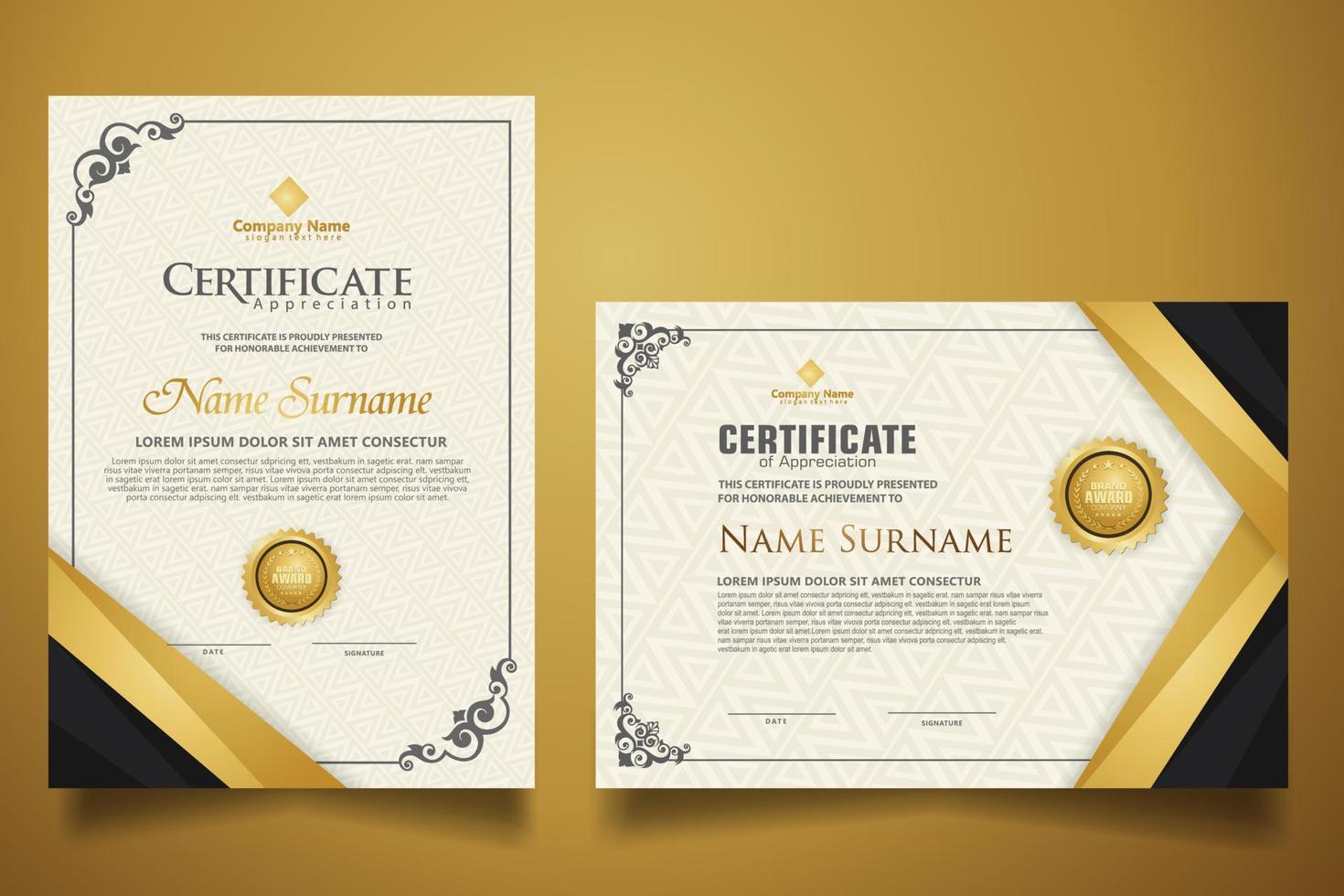 certificate template with classic frame and modern pattern, diploma, vector illustration