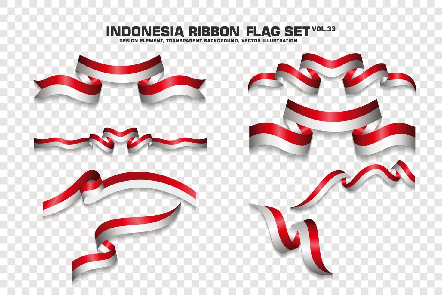 Indonesia Ribbon Flags Set, Element design, 3D style. vector Illustration