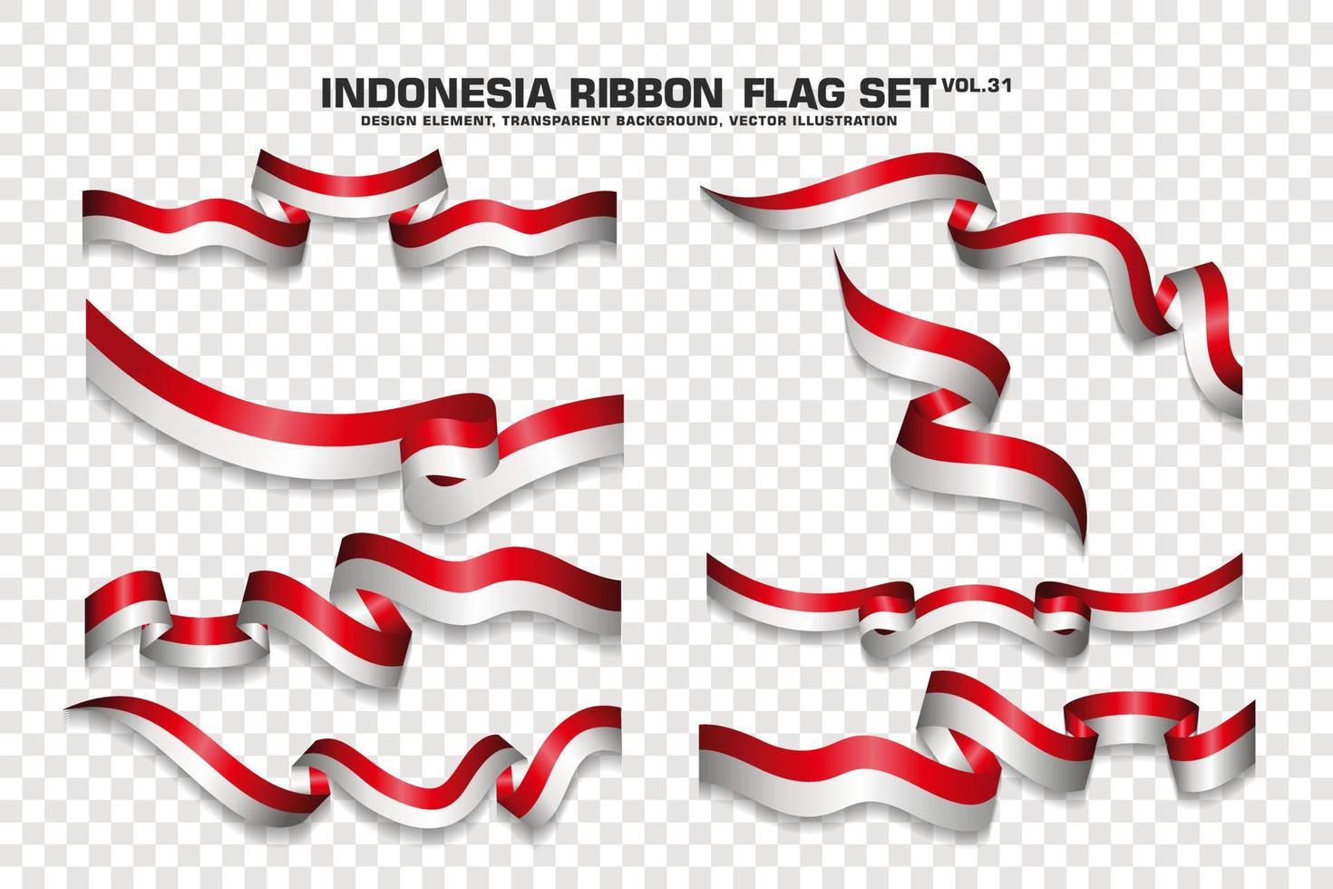 Indonesia Ribbon Flags Set, Element design, 3D style. vector Illustration