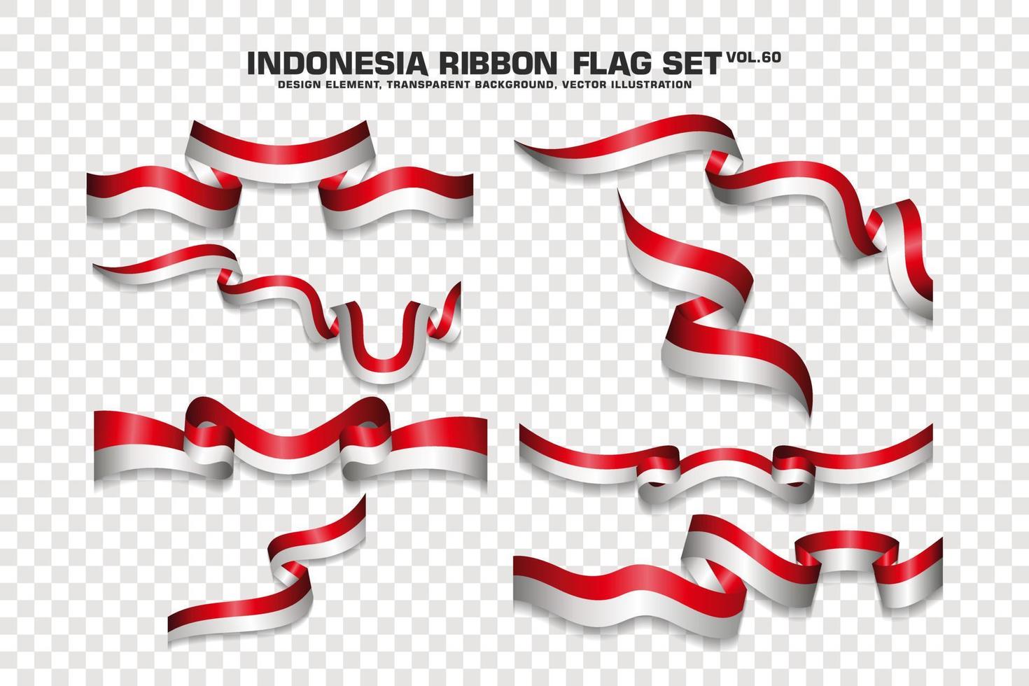 Indonesia Ribbon Flags Set, Element design, 3D style. vector Illustration