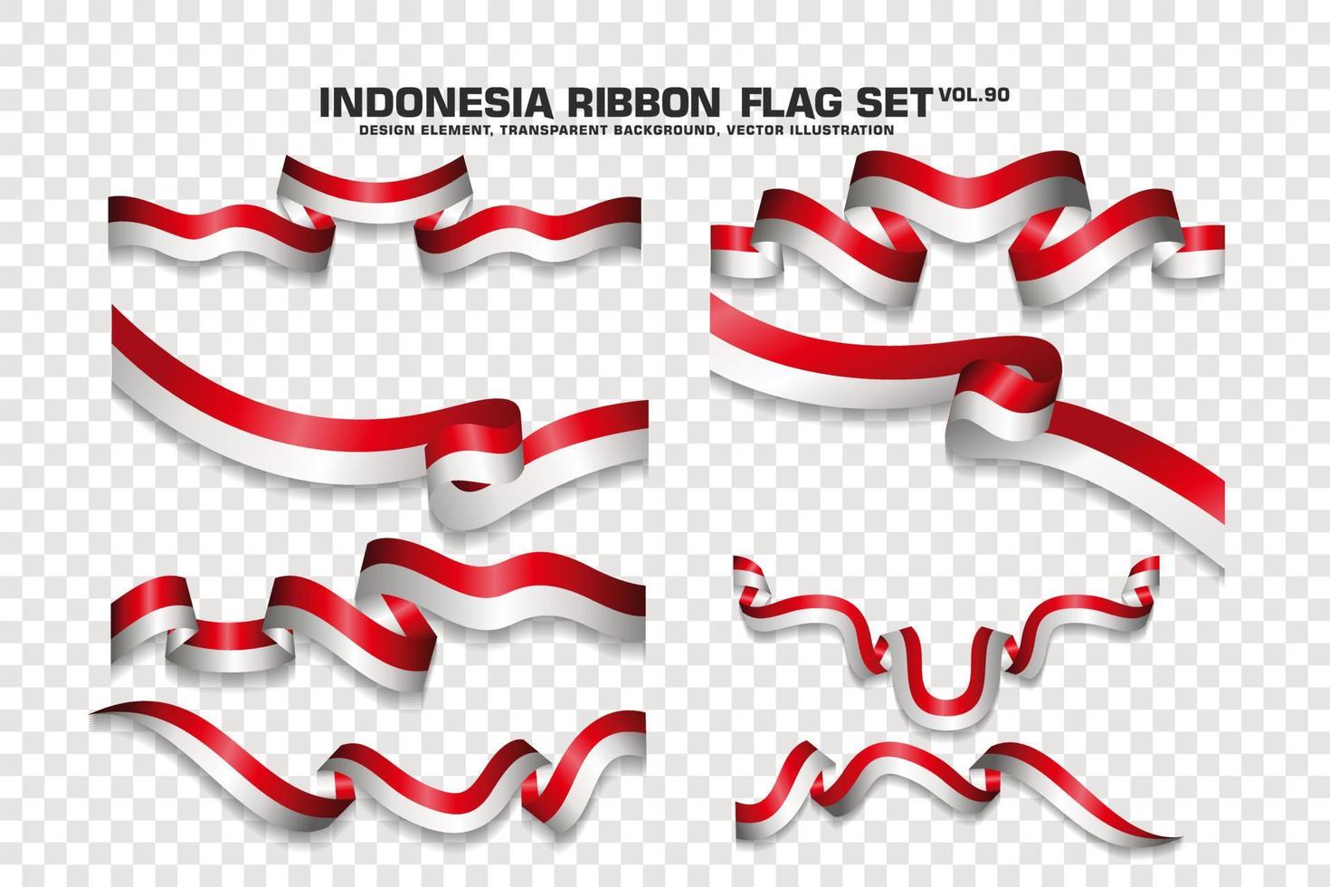 Indonesia Ribbon Flags Set, Element design, 3D style. vector Illustration