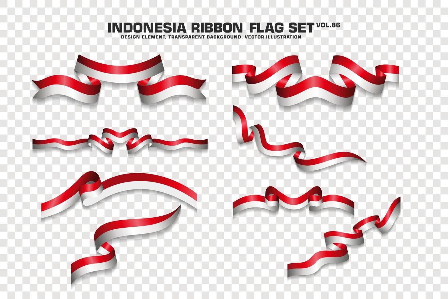 Indonesia Ribbon Flags Set, Element design, 3D style. vector Illustration